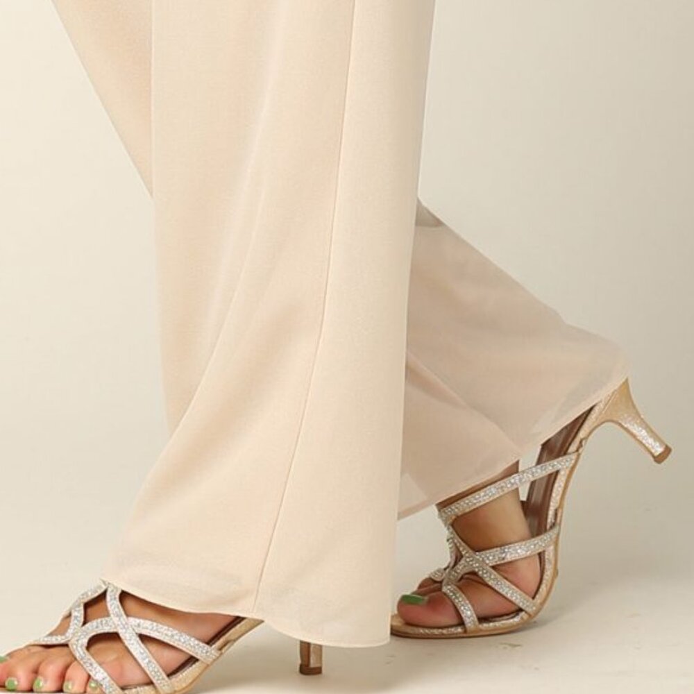 Eva USA #3426 Three Piece Chiffon Pant Suit W/Jacket-Size L-Champagne Gold-NWT - Picture 6 of 7